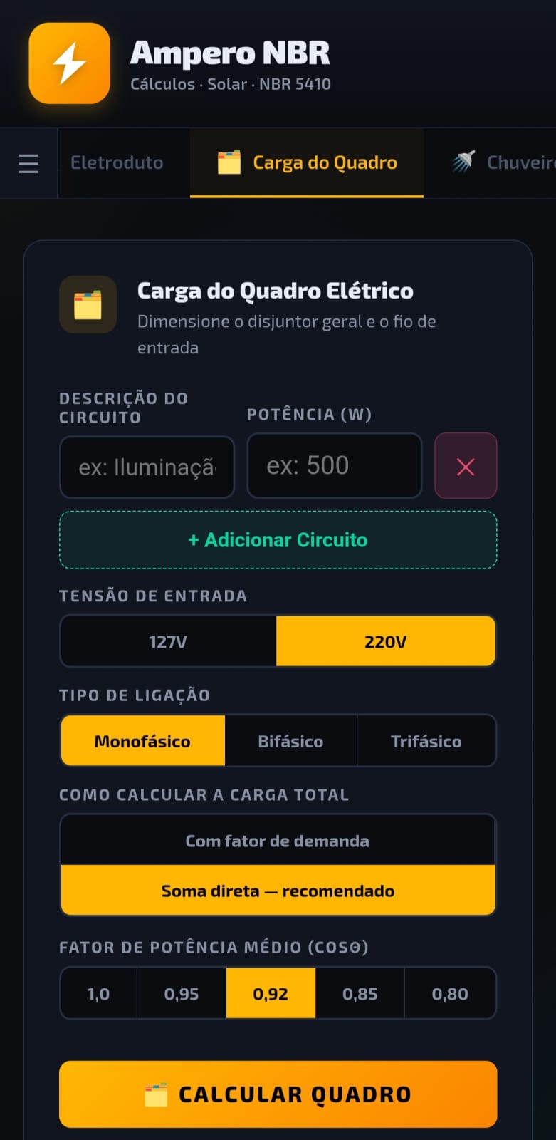 Ferramenta carga do quadro
